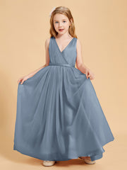 Tulle Junior Bridesmaid Dresses Satin Top Dusty Blue