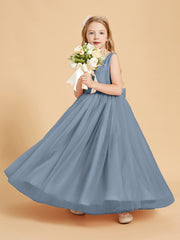 Tulle Junior Bridesmaid Dresses Satin Top Dusty Blue