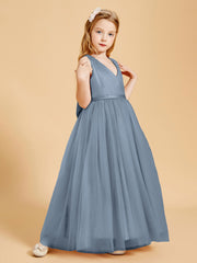 Tulle Junior Bridesmaid Dresses Satin Top Dusty Blue