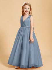 Tulle Junior Bridesmaid Dresses Satin Top Dusty Blue