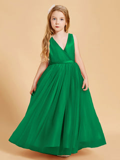 Tulle Junior Bridesmaid Dresses Satin Top Emerald