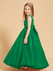 Tulle Junior Bridesmaid Dresses Satin Top Emerald
