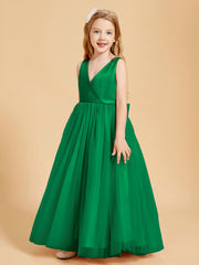 Tulle Junior Bridesmaid Dresses Satin Top Emerald