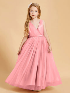 Tulle Junior Bridesmaid Dresses Satin Top Flamingo