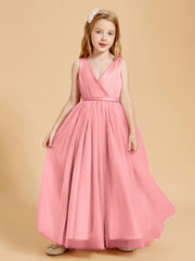 Tulle Junior Bridesmaid Dresses Satin Top Flamingo