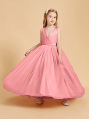Tulle Junior Bridesmaid Dresses Satin Top Flamingo