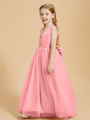 Tulle Junior Bridesmaid Dresses Satin Top Flamingo