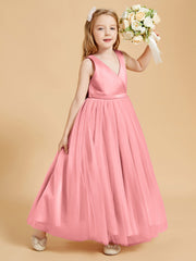 Tulle Junior Bridesmaid Dresses Satin Top Flamingo