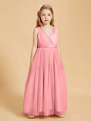 Tulle Junior Bridesmaid Dresses Satin Top Flamingo
