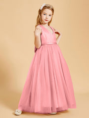 Tulle Junior Bridesmaid Dresses Satin Top Flamingo