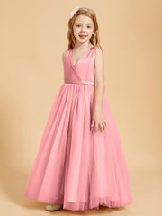 Tulle Junior Bridesmaid Dresses Satin Top Flamingo