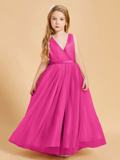 Tulle Junior Bridesmaid Dresses Satin Top Fuchsia