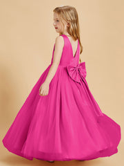 Tulle Junior Bridesmaid Dresses Satin Top Fuchsia