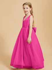 Tulle Junior Bridesmaid Dresses Satin Top Fuchsia