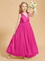 Tulle Junior Bridesmaid Dresses Satin Top Fuchsia