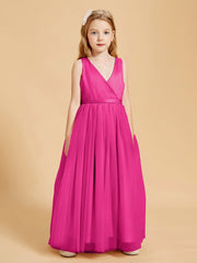 Tulle Junior Bridesmaid Dresses Satin Top Fuchsia