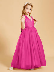 Tulle Junior Bridesmaid Dresses Satin Top Fuchsia