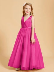 Tulle Junior Bridesmaid Dresses Satin Top Fuchsia