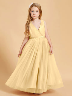 Tulle Junior Bridesmaid Dresses Satin Top Gold