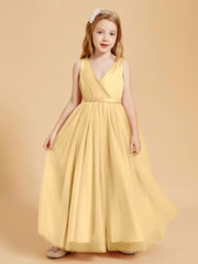Tulle Junior Bridesmaid Dresses Satin Top Gold
