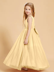 Tulle Junior Bridesmaid Dresses Satin Top Gold