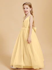 Tulle Junior Bridesmaid Dresses Satin Top Gold