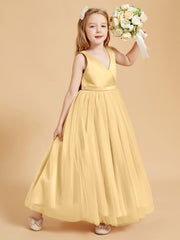 Tulle Junior Bridesmaid Dresses Satin Top Gold