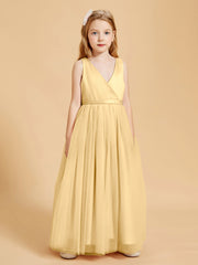 Tulle Junior Bridesmaid Dresses Satin Top Gold