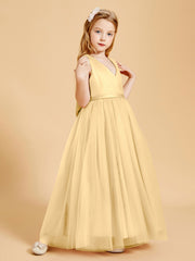 Tulle Junior Bridesmaid Dresses Satin Top Gold