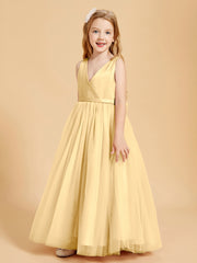 Tulle Junior Bridesmaid Dresses Satin Top Gold