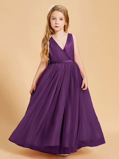 Tulle Junior Bridesmaid Dresses Satin Top Grape