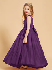 Tulle Junior Bridesmaid Dresses Satin Top Grape