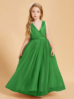 Tulle Junior Bridesmaid Dresses Satin Top Green