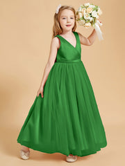 Tulle Junior Bridesmaid Dresses Satin Top Green