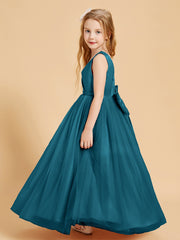 Tulle Junior Bridesmaid Dresses Satin Top Ink Blue