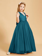 Tulle Junior Bridesmaid Dresses Satin Top Ink Blue