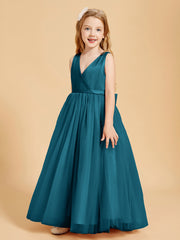 Tulle Junior Bridesmaid Dresses Satin Top Ink Blue