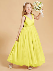 Tulle Junior Bridesmaid Dresses Satin Top Lemon