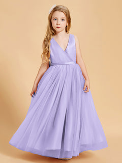 Tulle Junior Bridesmaid Dresses Satin Top Lilac