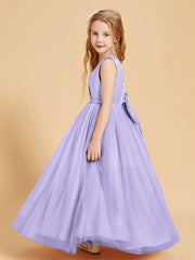 Tulle Junior Bridesmaid Dresses Satin Top Lilac