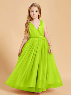 Tulle Junior Bridesmaid Dresses Satin Top Lime Green