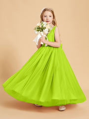 Tulle Junior Bridesmaid Dresses Satin Top Lime Green
