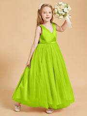Tulle Junior Bridesmaid Dresses Satin Top Lime Green