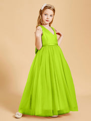 Tulle Junior Bridesmaid Dresses Satin Top Lime Green