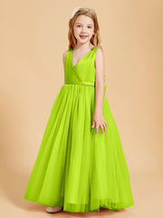 Tulle Junior Bridesmaid Dresses Satin Top Lime Green