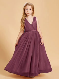 Tulle Junior Bridesmaid Dresses Satin Top Mulberry