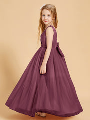 Tulle Junior Bridesmaid Dresses Satin Top Mulberry