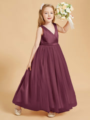 Tulle Junior Bridesmaid Dresses Satin Top Mulberry