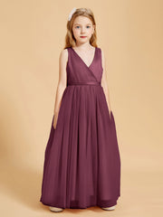 Tulle Junior Bridesmaid Dresses Satin Top Mulberry
