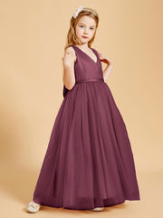 Tulle Junior Bridesmaid Dresses Satin Top Mulberry